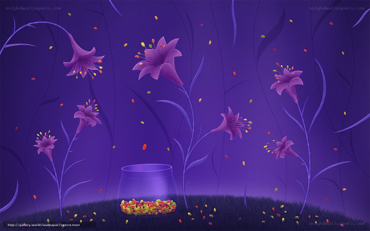 Purple lilies in a dreamy garden