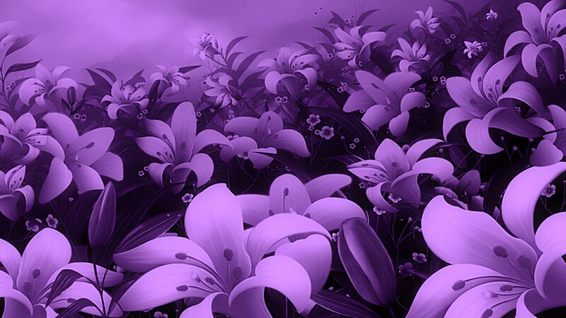 Purple Lilies in Field — Serene, Digital Art