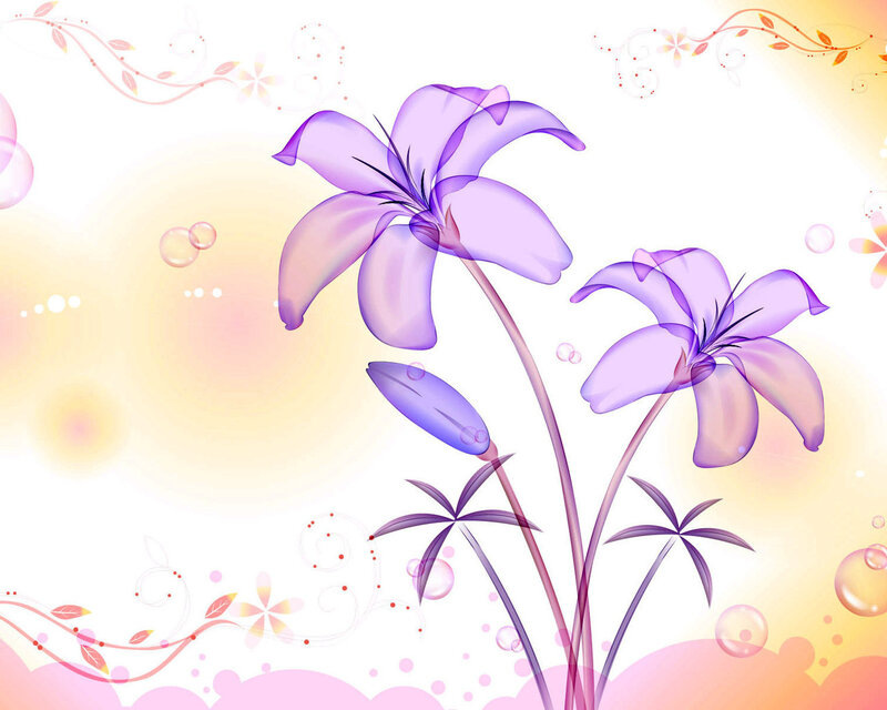Purple lilies on a pastel background