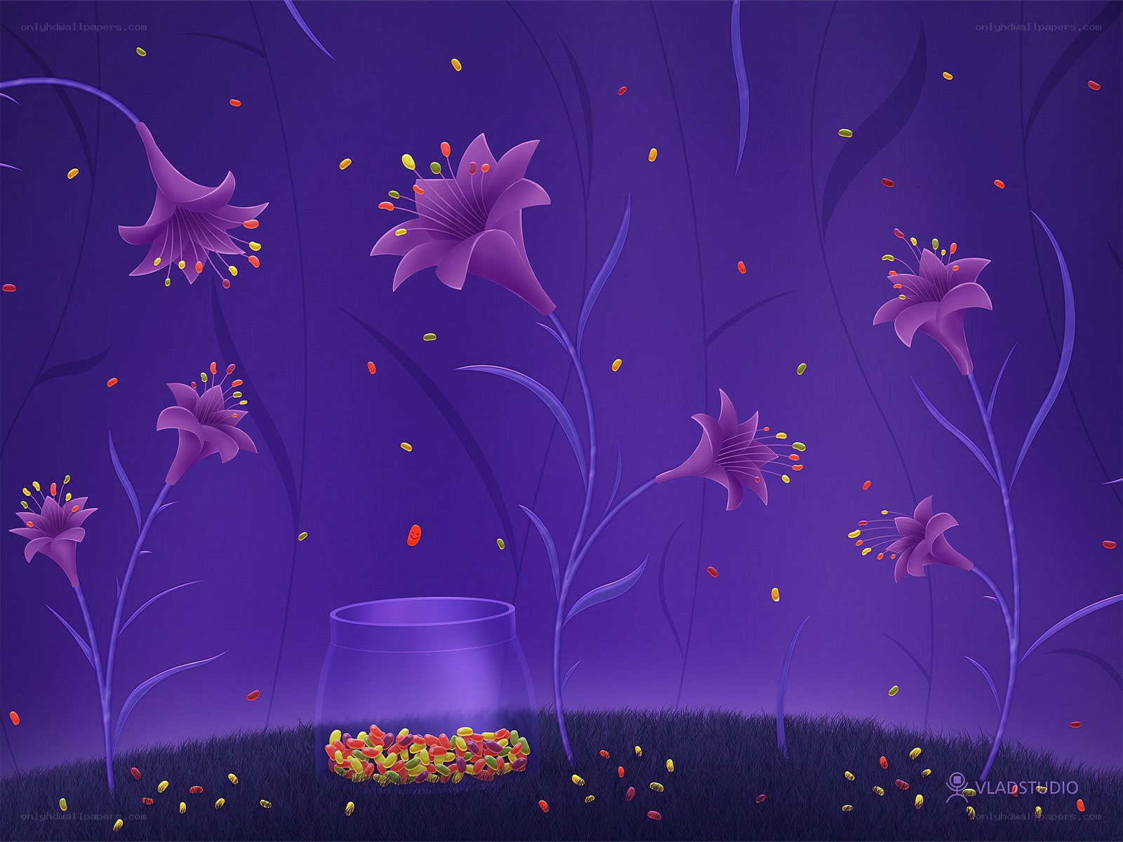 Purple lilies with candy