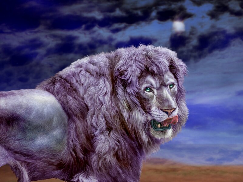 Purple Lion in Night