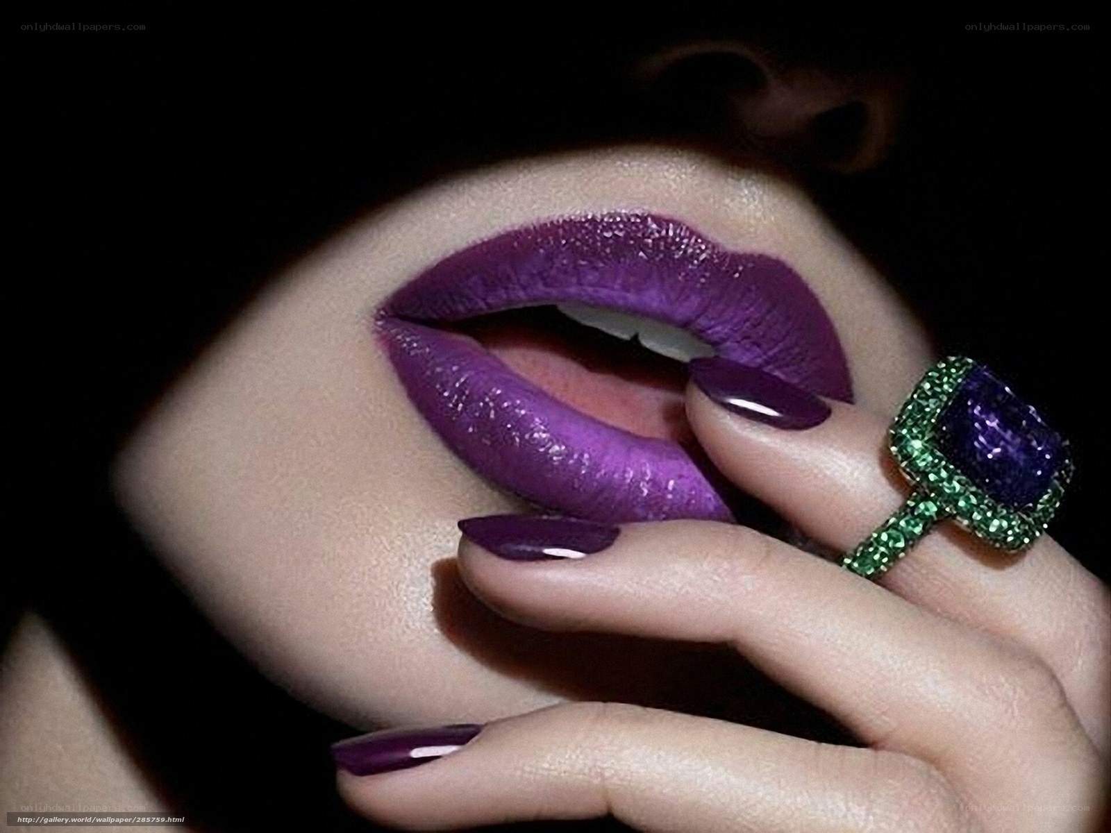 purple lips and ring close-up