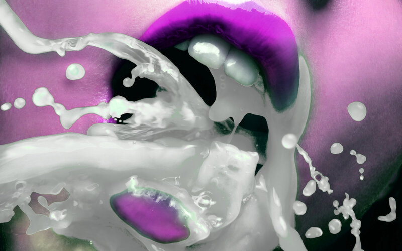 purple lips with liquid splash
