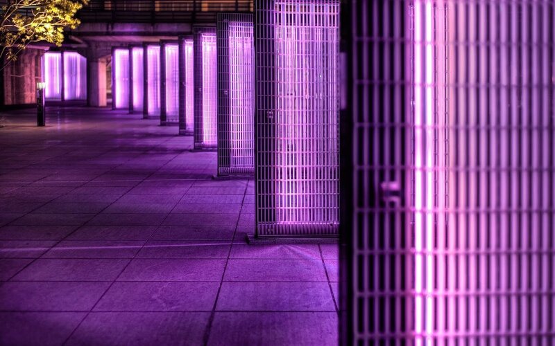 Purple-lit Grates in Alley