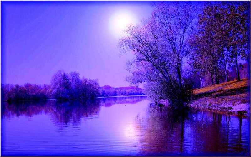 Purple-lit Lake at Night