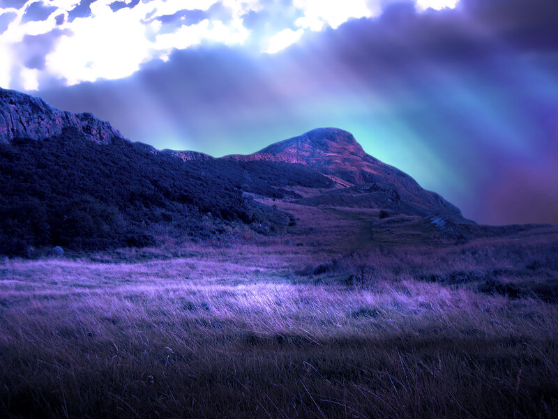Purple-lit Mountain Landscape