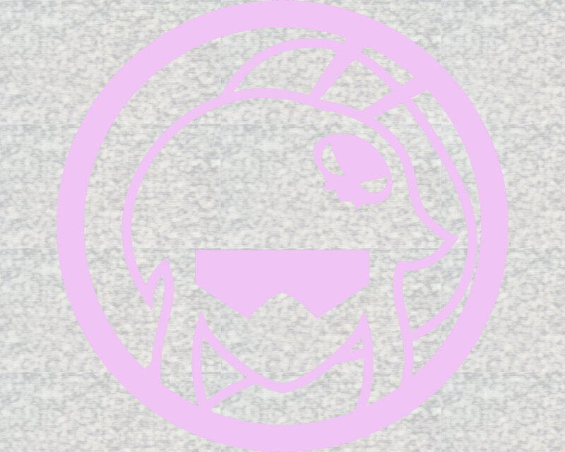 purple logo on textured background
