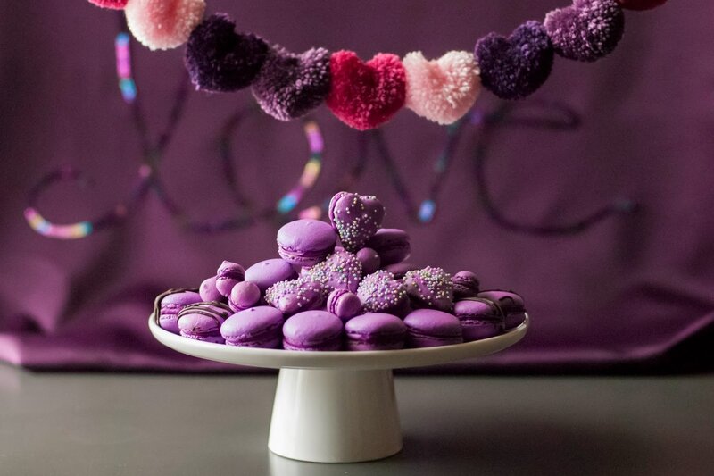 Purple Macarons on Stand