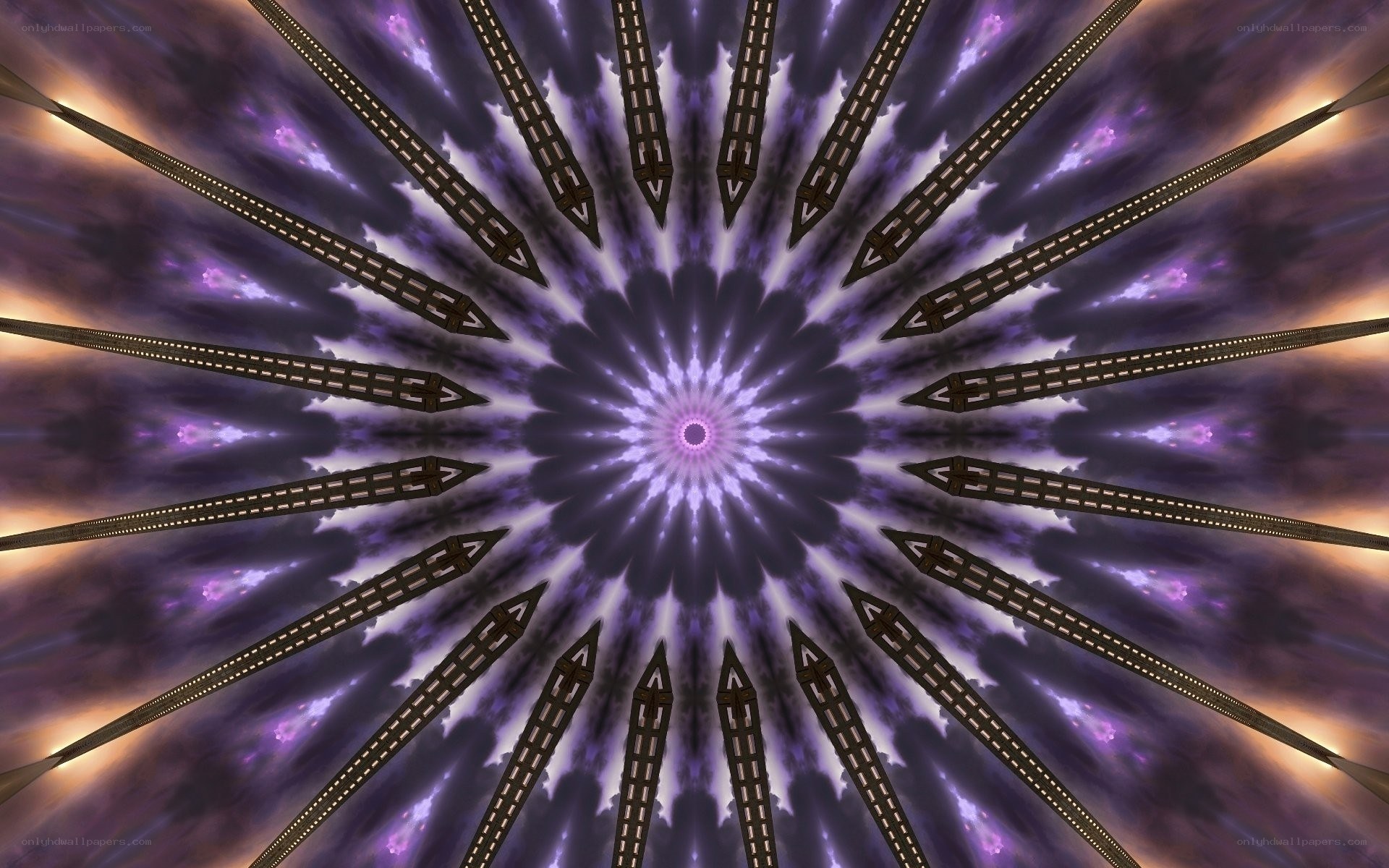 Purple mandala with radiant beams