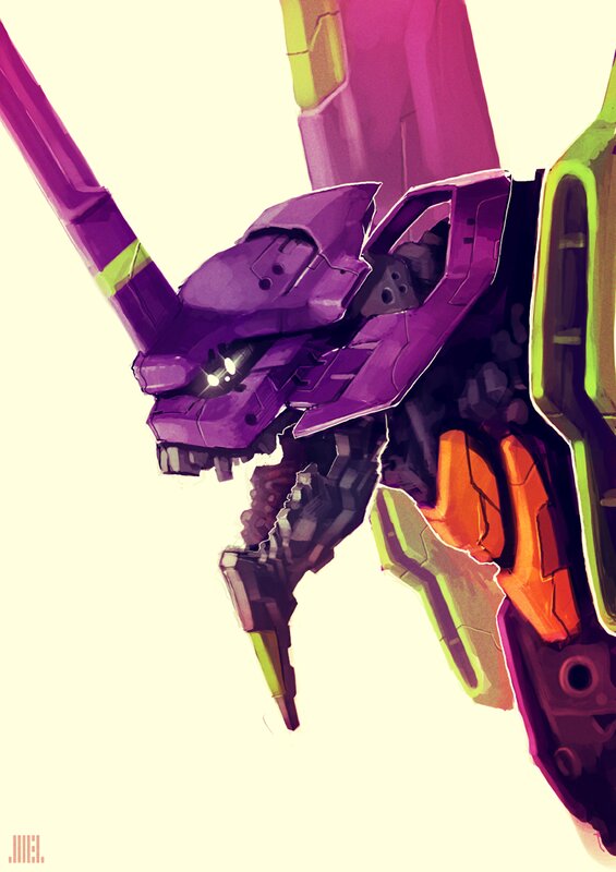 Purple Mecha Head — Dramatic, Digital Art, Robot