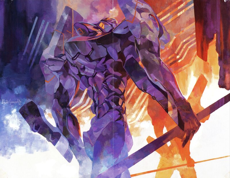 Purple mecha in dynamic pose