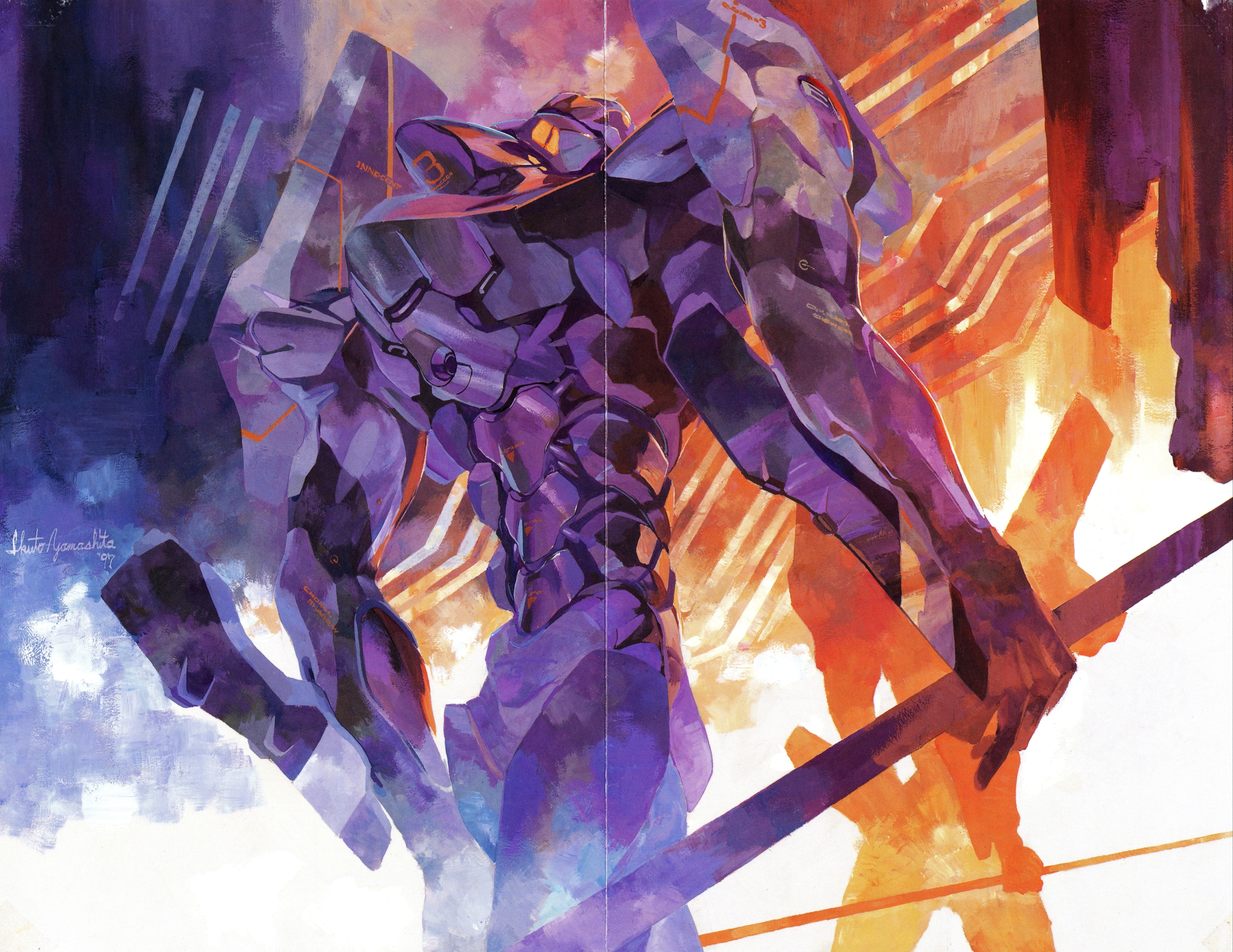 Purple mecha in dynamic pose