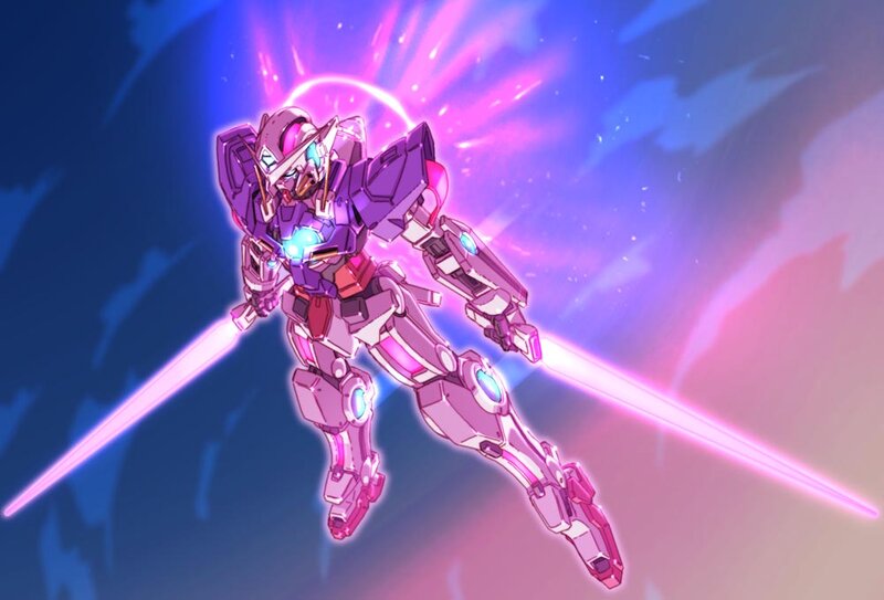 purple mecha with energy blades