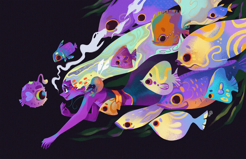 Purple Mermaid Swimming