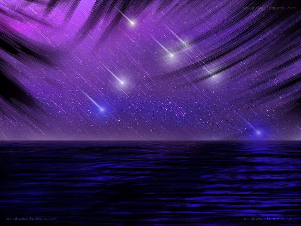 Purple meteor shower over ocean