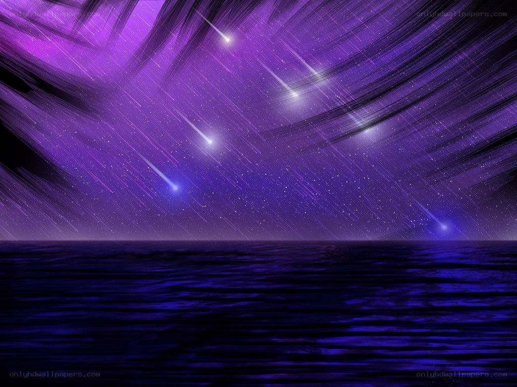 Purple meteor shower over ocean