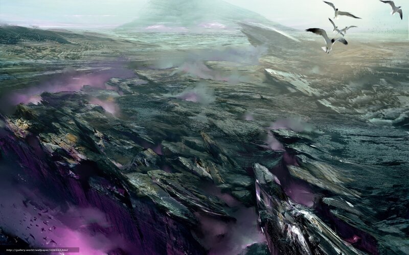 Purple Mist Over Rocky Cliffs