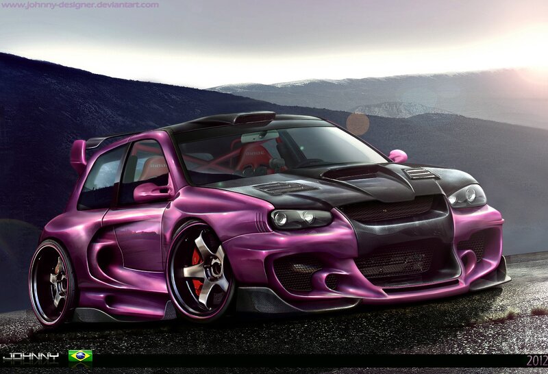 Purple Modified Car — Dramatic, Sunset