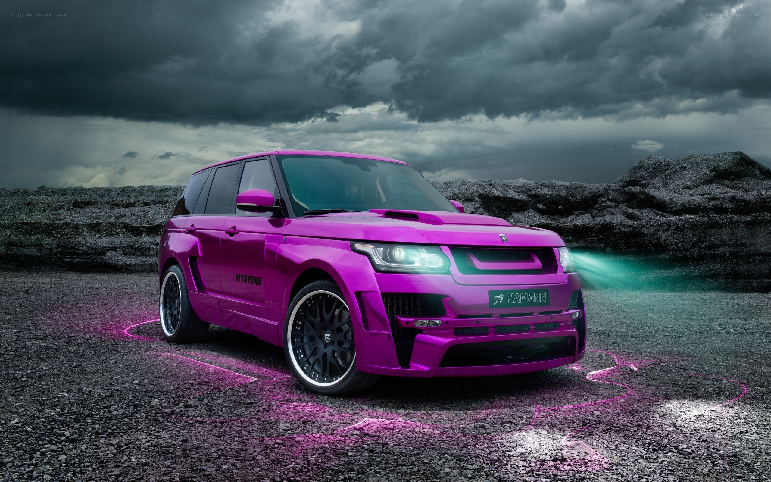 purple modified SUV on rocky terrain