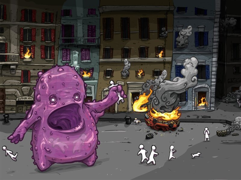 Purple Monster in City — Chaotic