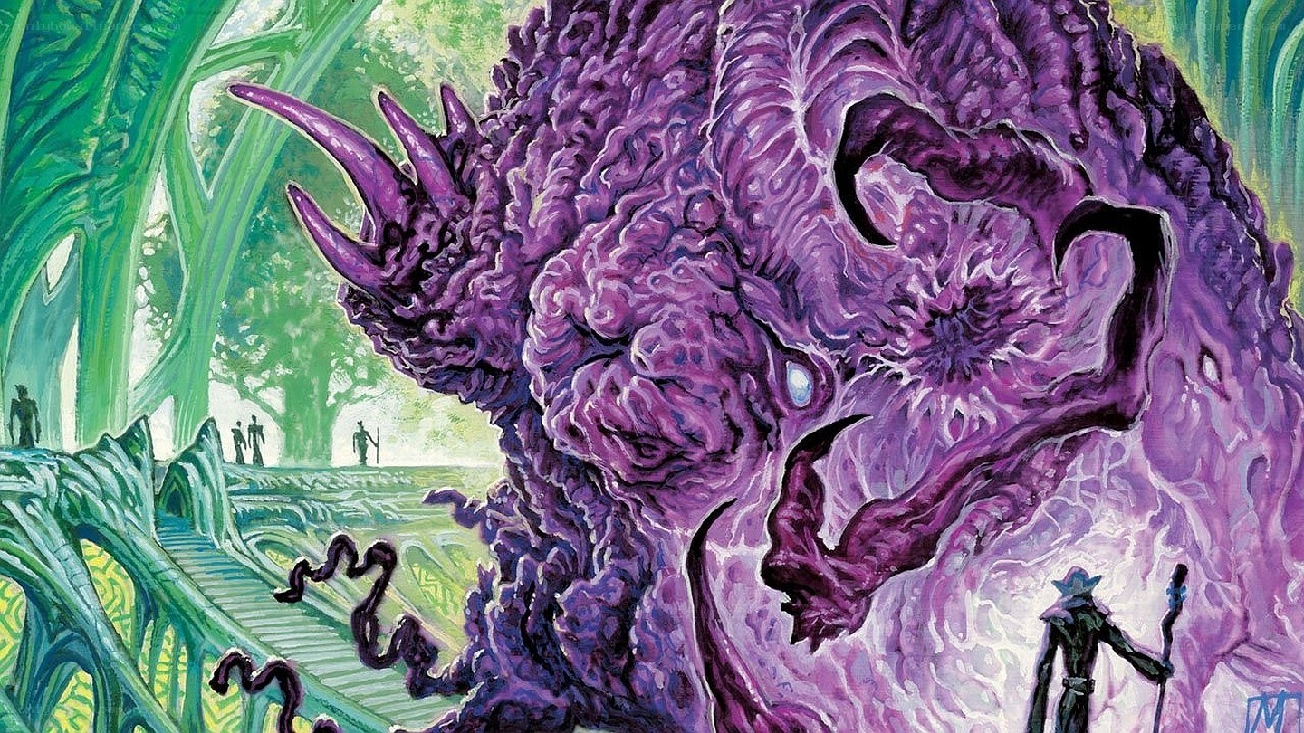 purple monster in green forest