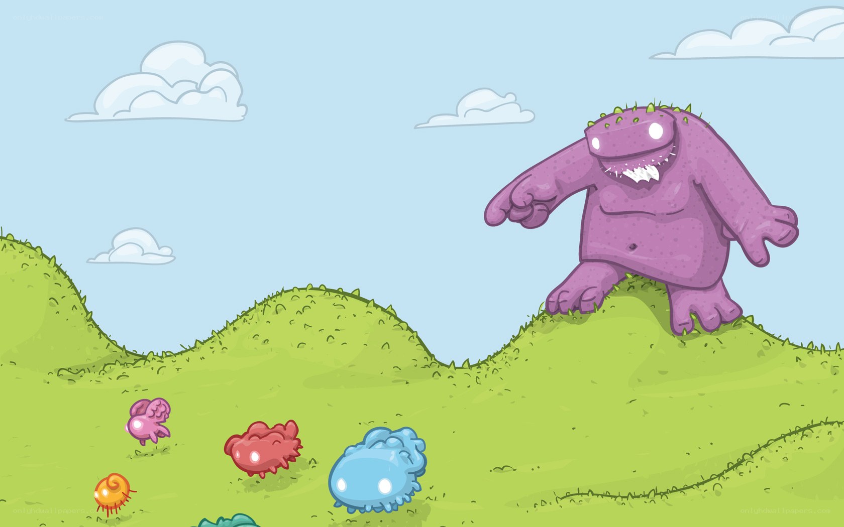 Purple monster on a hill