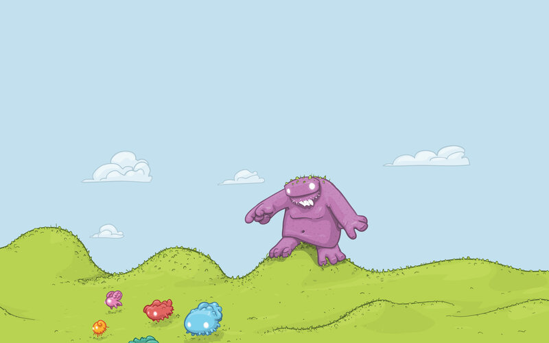 Purple monster on a hill