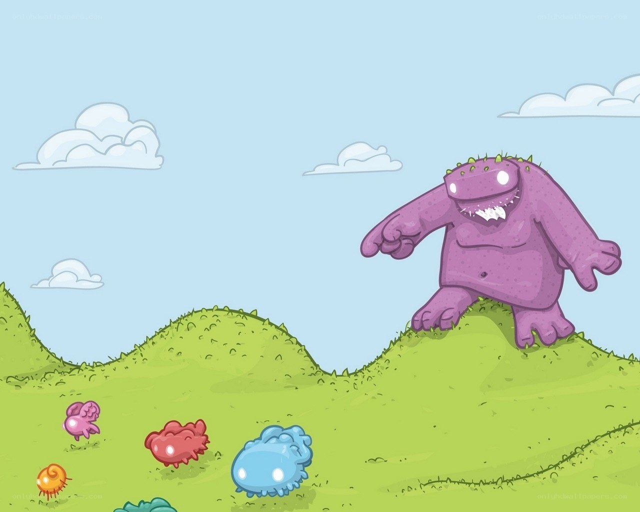 Purple monster on a hill