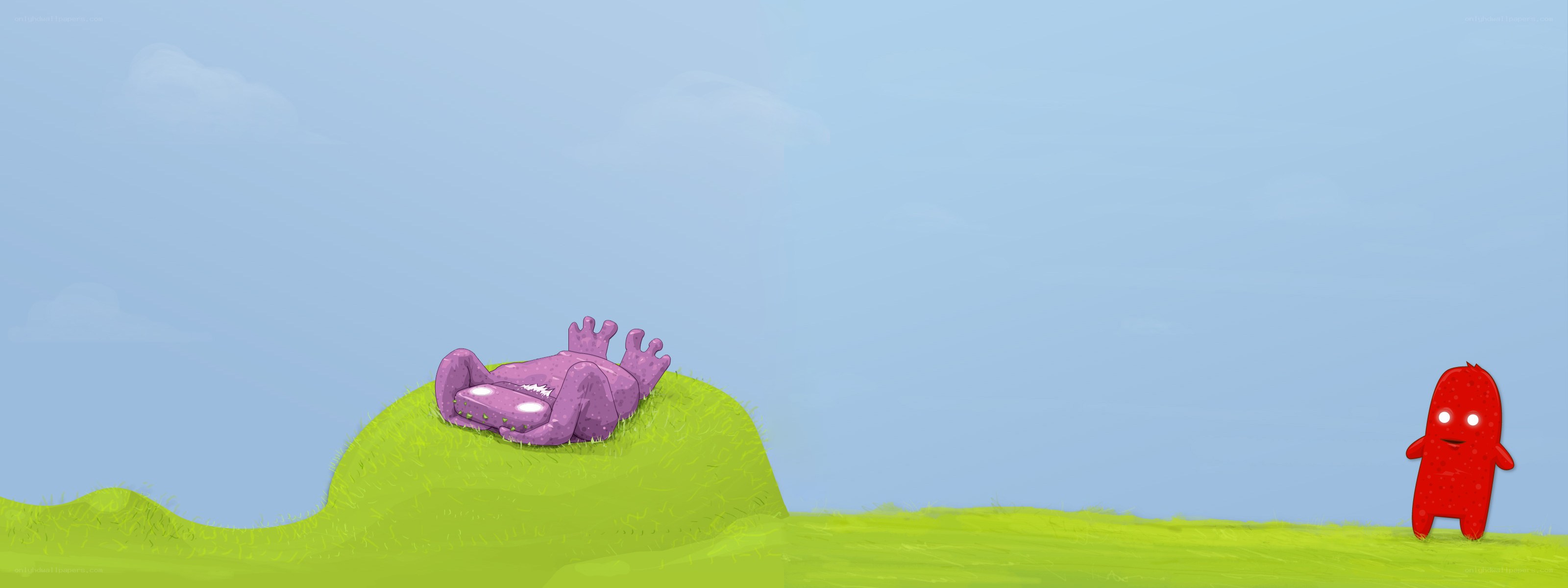 Purple monster resting on a hill
