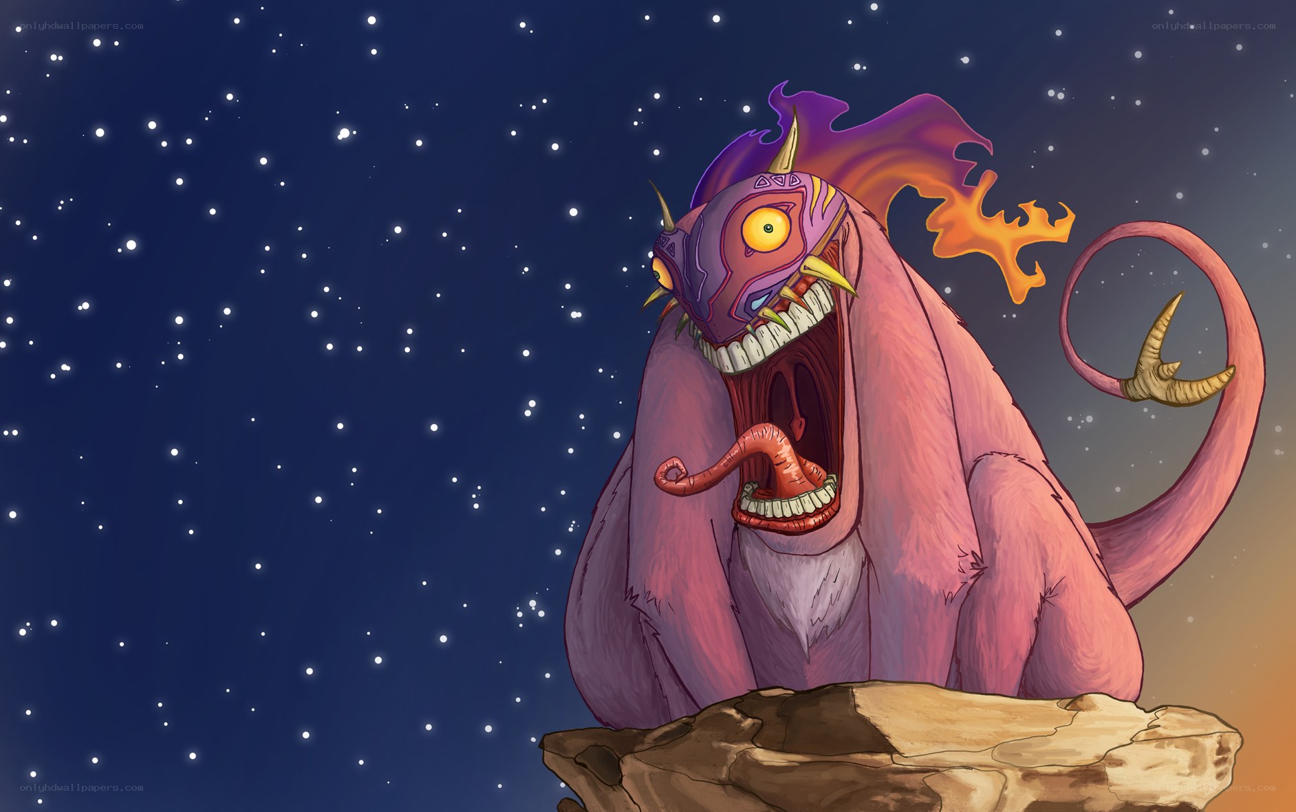purple monster under stars