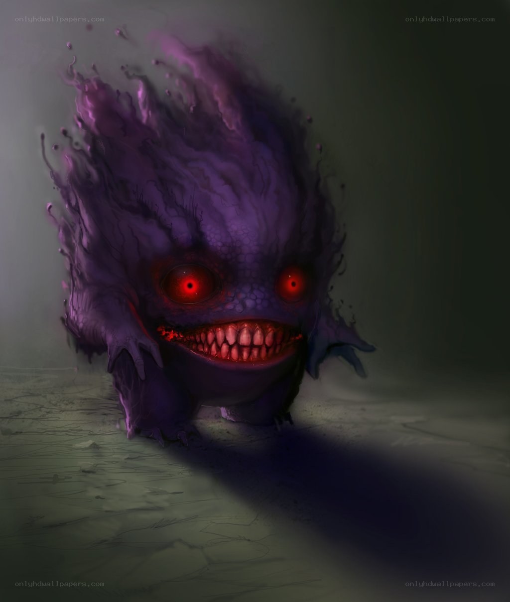 purple monster with red eyes