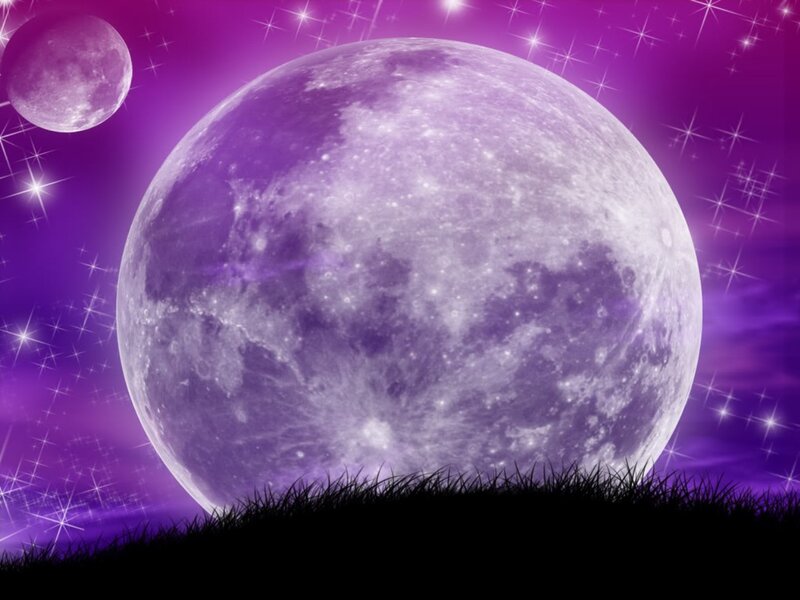 Purple Moon in Night Sky — Dreamy