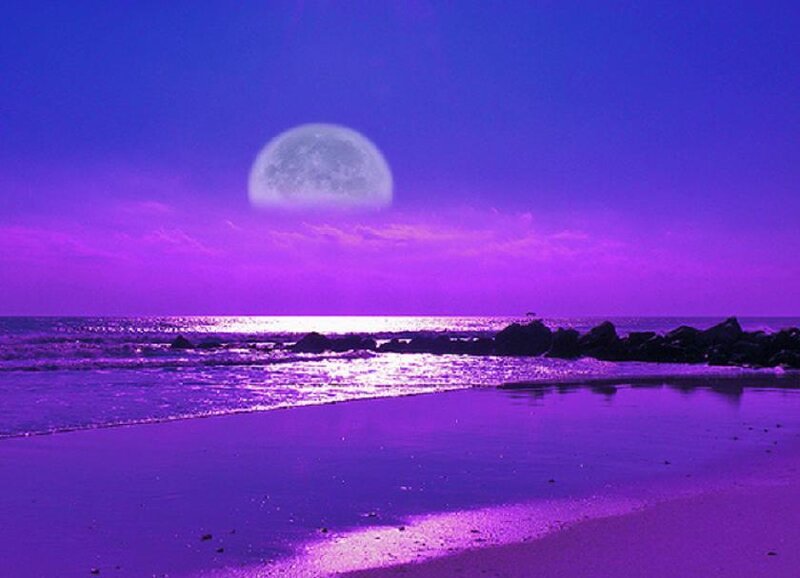Purple moon over beach