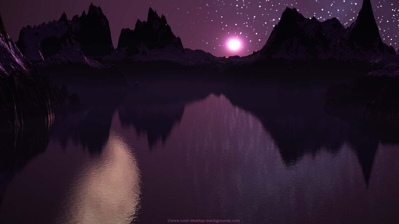 Purple Moon over Lake — Serene, Night, 3d Render