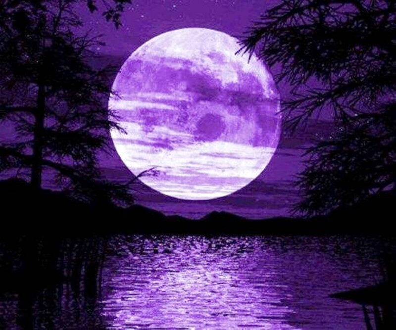 Purple Moon over Lake — Serene, Night