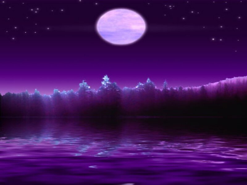 Purple Moon over Lake