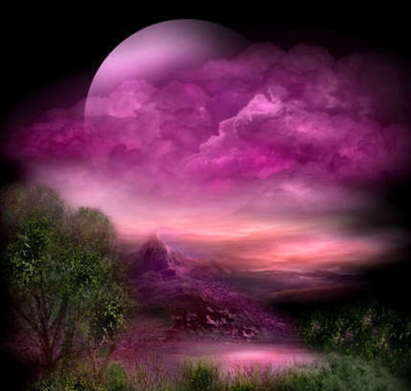 Purple Moon over Landscape