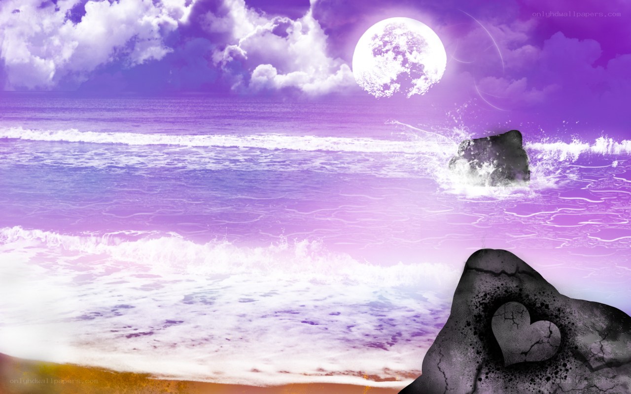 Purple moon over ocean