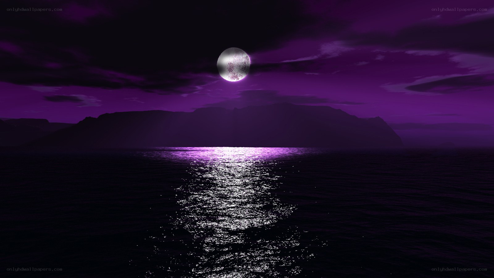 purple moon over ocean