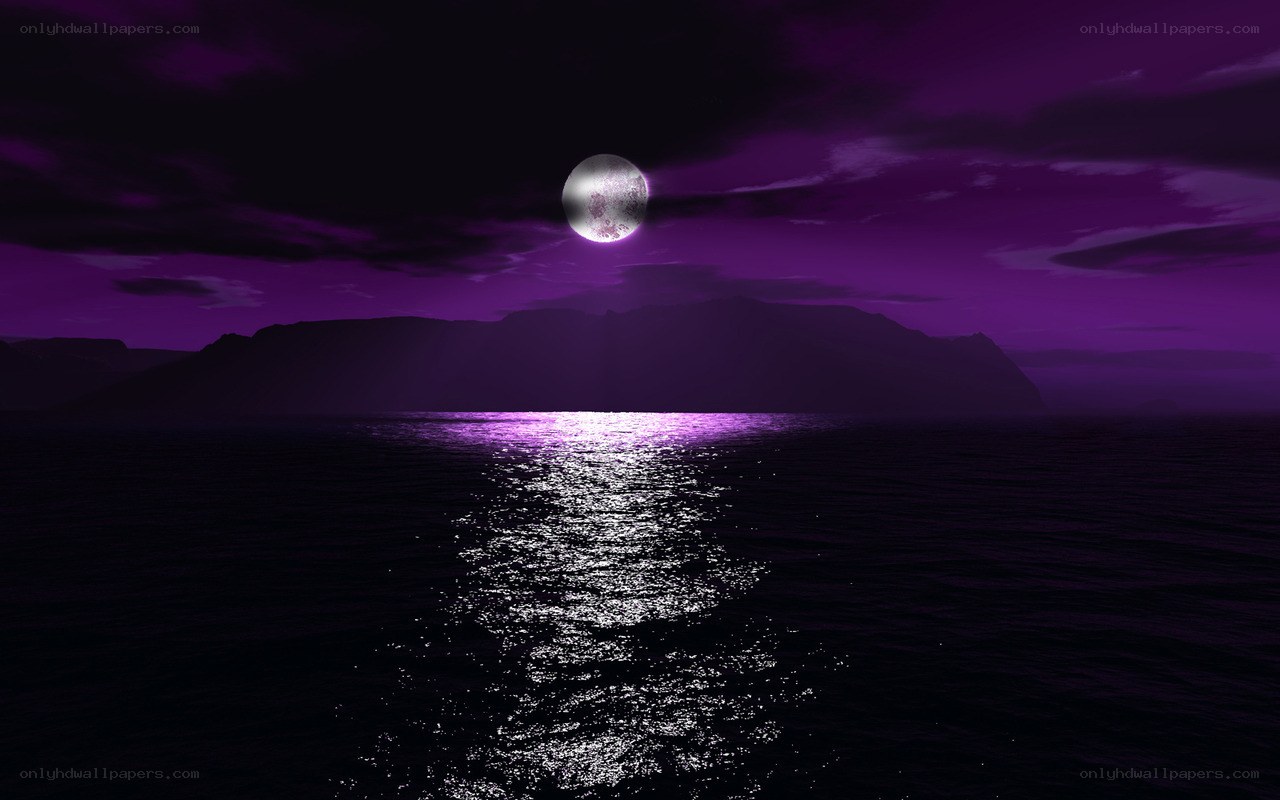 Purple Moon Over the Sea