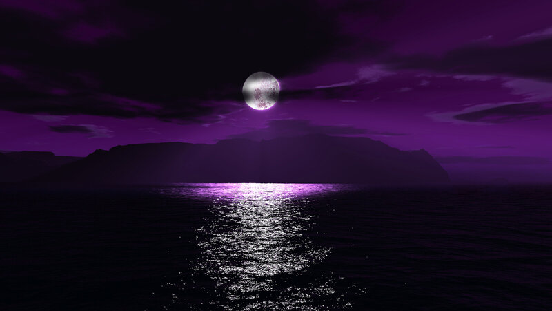 Purple moon over the sea