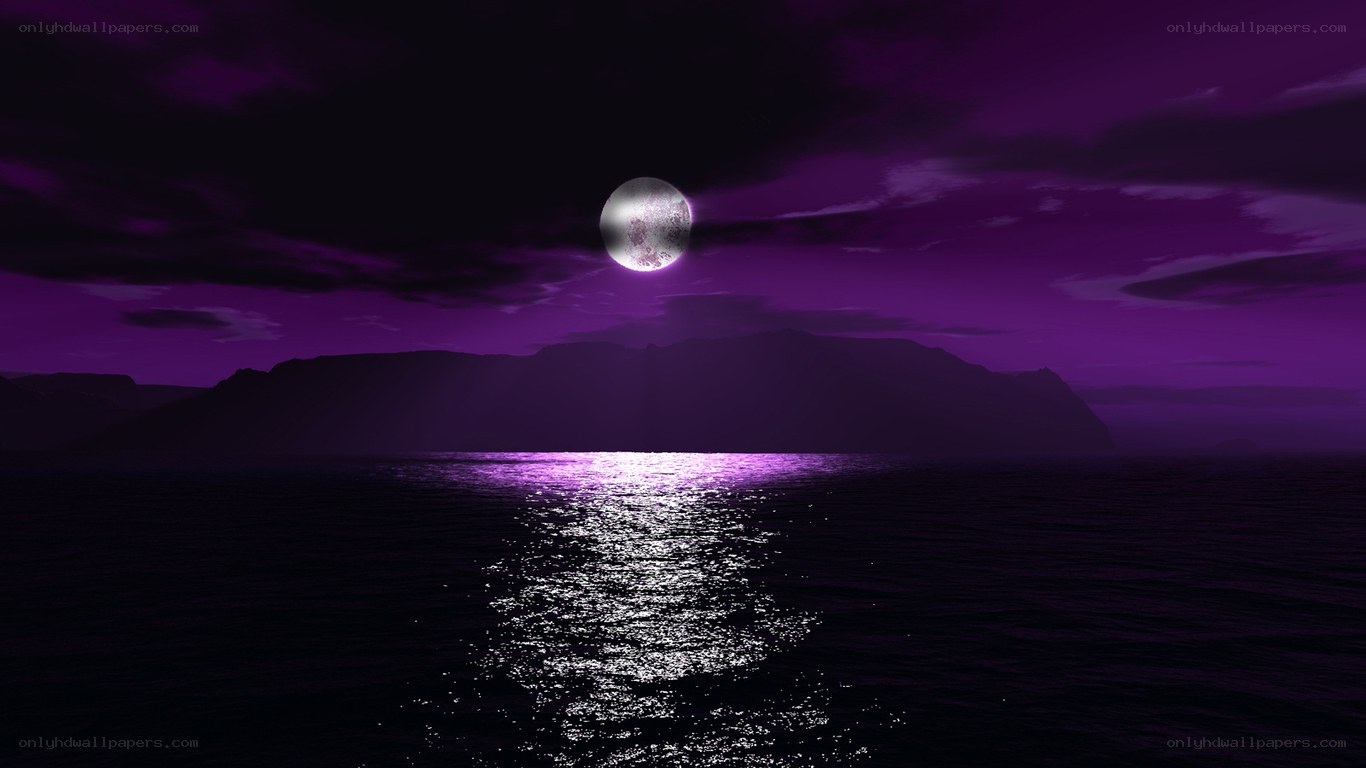 Purple moon over the sea
