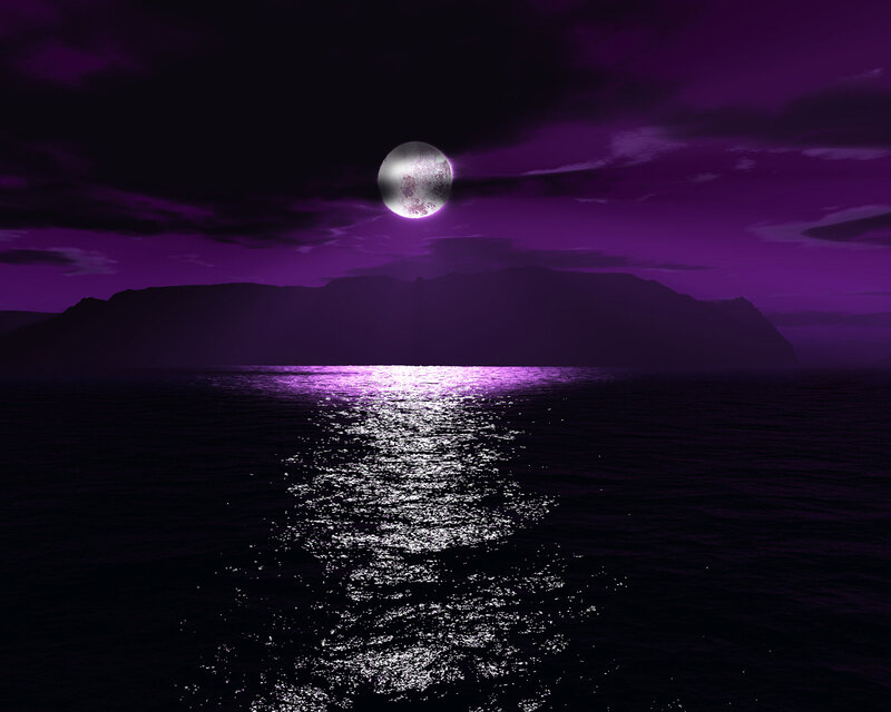 Purple Moon Over the Sea