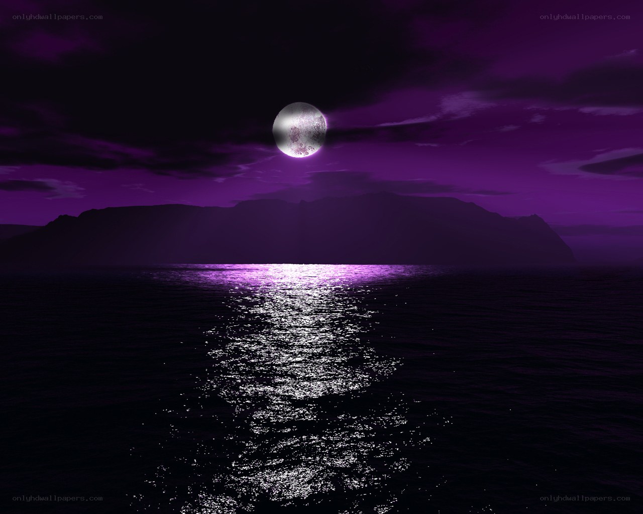 Purple Moon Over the Sea