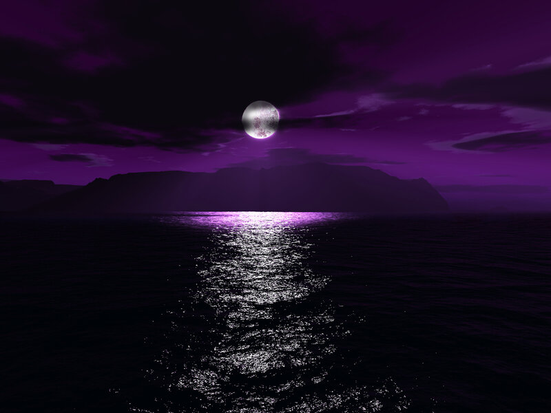 Purple Moon over Water — Dramatic, Night, Digital Art, Mountain