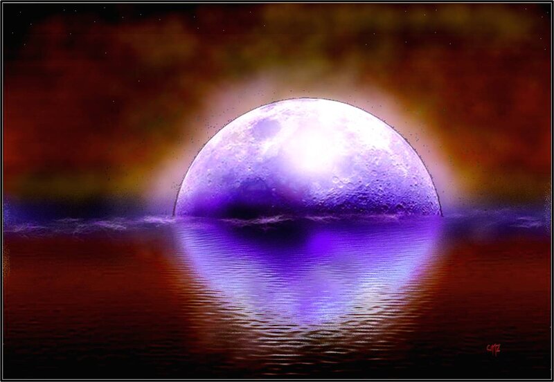 Purple Moon over Water — Dramatic, Night, Digital Art, Sky
