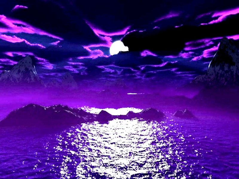 Purple Moon over Water — Dramatic, Night, Digital Art