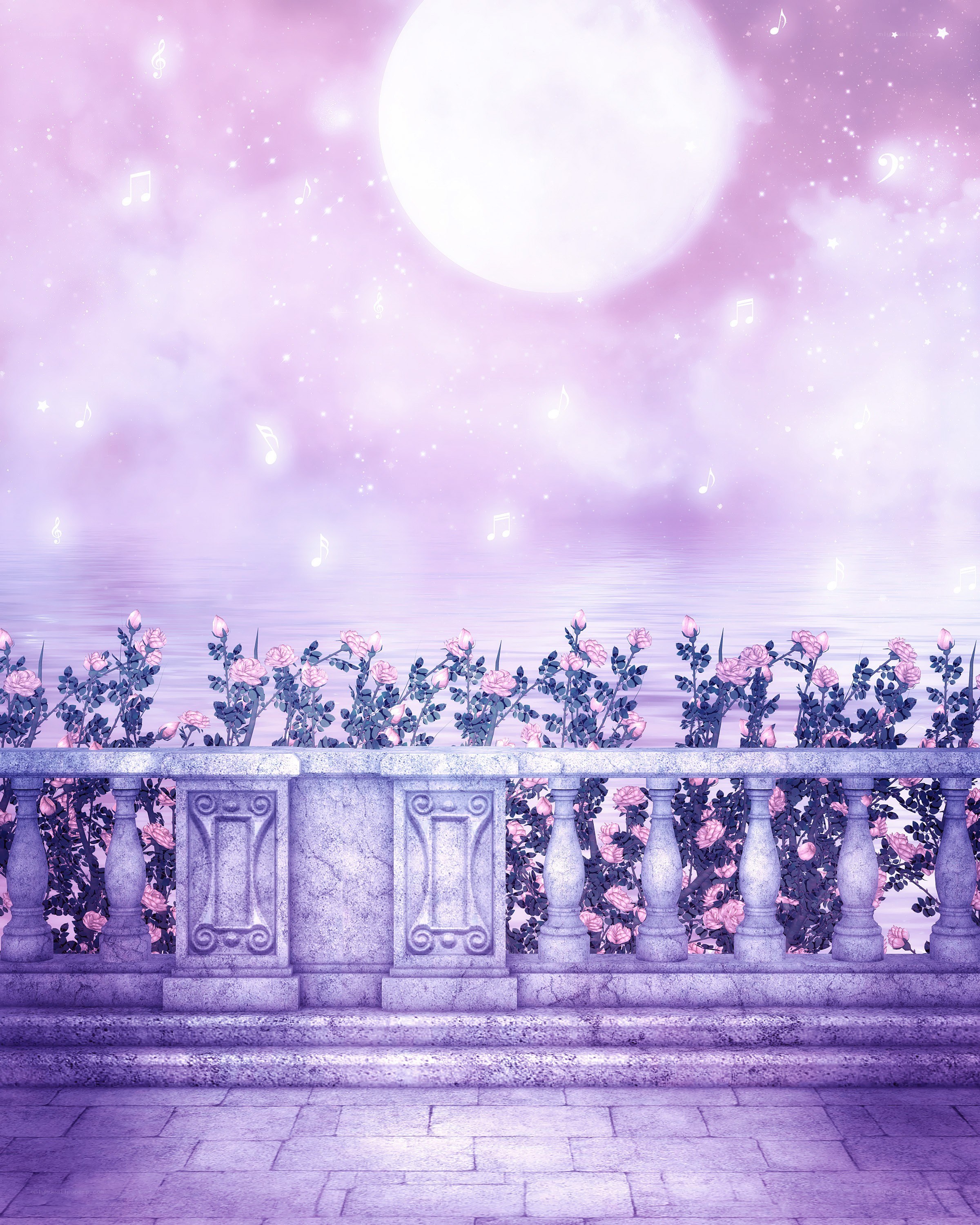 Purple moonlit balcony