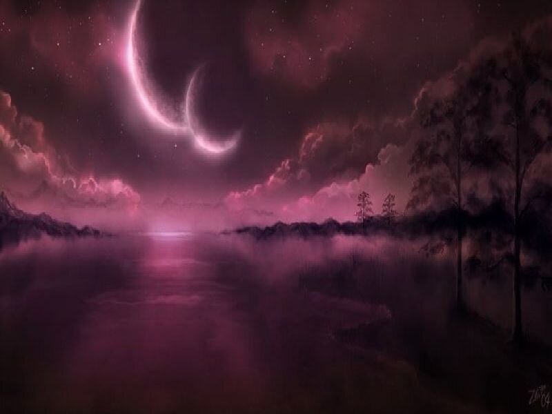 Purple moonlit landscape