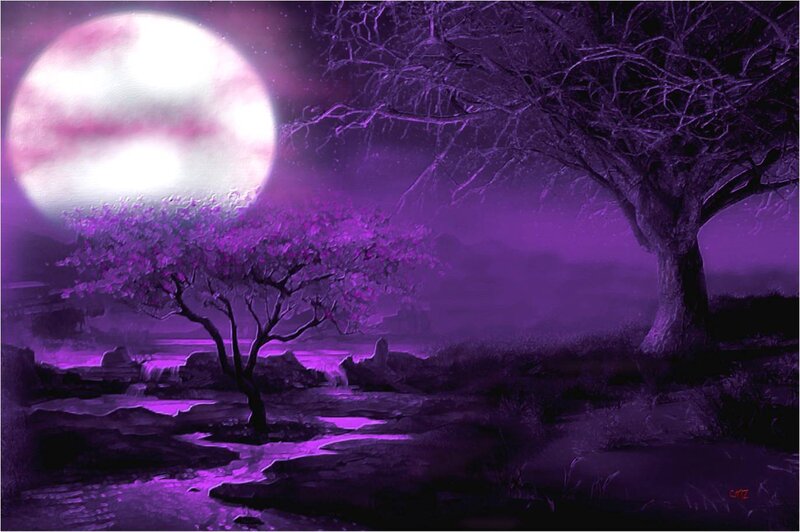 Purple Moonlit Landscape — Mystical